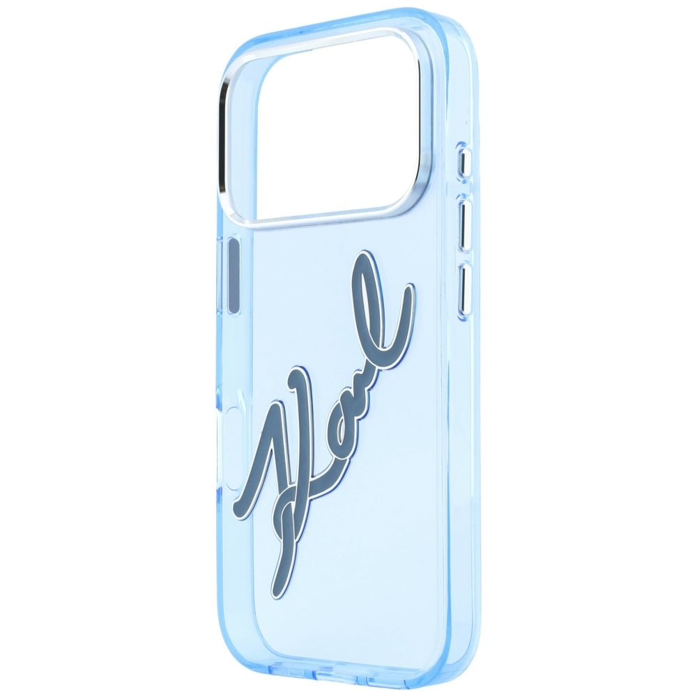Θήκη για Apple iPhone 18 Pro / 17 Pro, Karl Lagerfeld, IML Big Signature Resin Logo και Μεταλλικό Πλαίσιο, Μπλε