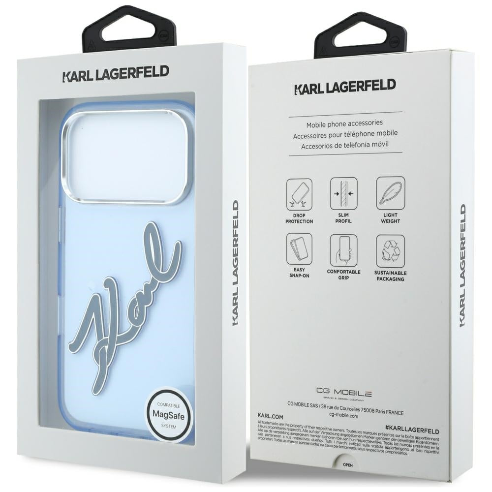 Θήκη για Apple iPhone 18 Pro / 17 Pro, Karl Lagerfeld, IML Big Signature Resin Logo και Μεταλλικό Πλαίσιο, Μπλε