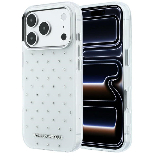 Θήκη για Apple iPhone 18 Pro / 17 Pro, Karl Lagerfeld, IML Κρύσταλλα και Ηλεκτρολυμένο Λογότυπο, Λευκό