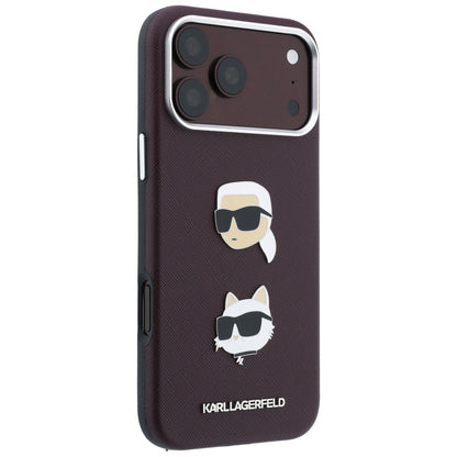Θήκη για Apple iPhone 18 Pro / 17 Pro, Karl Lagerfeld, Saffiano Crossbody Karl & Choupette Head's Pins Logo, Μπορντό
