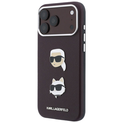 Θήκη για Apple iPhone 18 Pro / 17 Pro, Karl Lagerfeld, Saffiano Crossbody Karl & Choupette Head's Pins Logo, Μπορντό