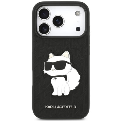 Case for Apple iPhone 18 Pro / 17 Pro, Karl Lagerfeld, Saffiano Mono Patch Choupette, Black