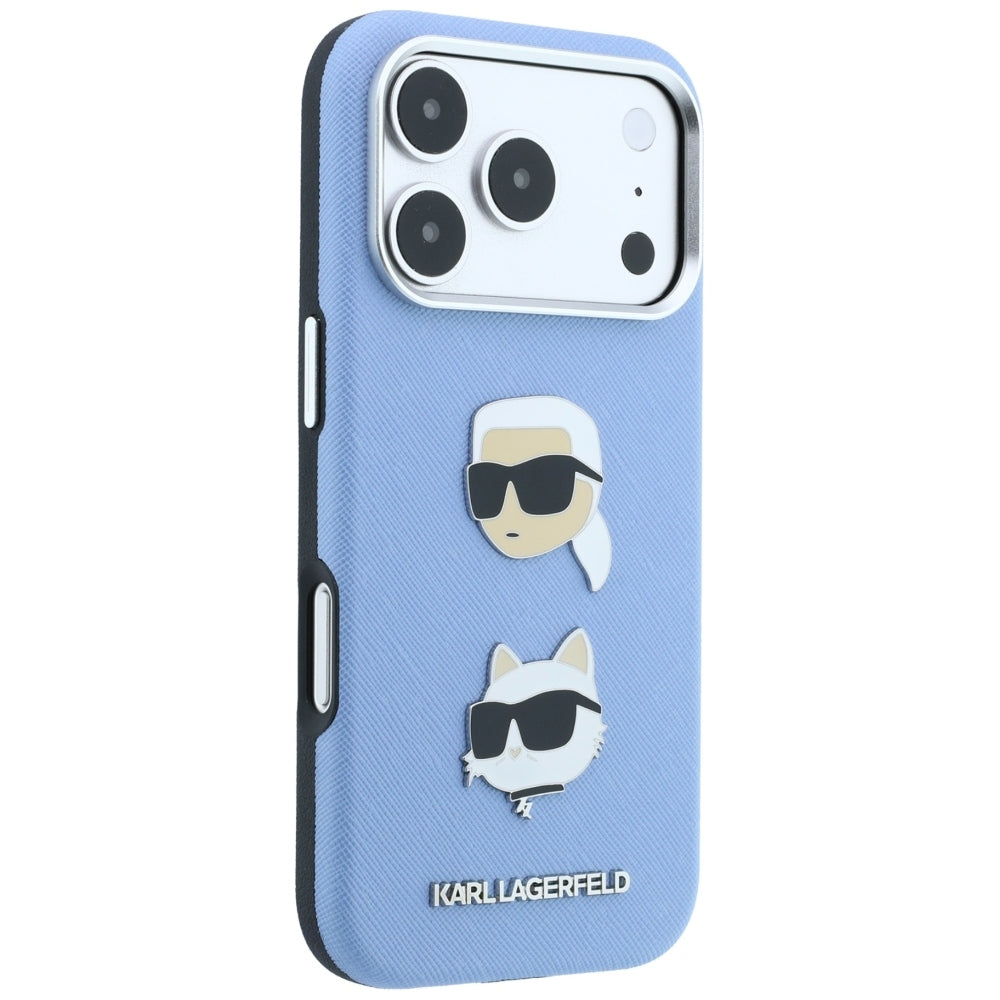 Θήκη για Apple iPhone 18 Pro / 17 Pro, Karl Lagerfeld, Saffiano με καρφίτσα κεφαλής Karl & Choupette και λογότυπο, μπλε