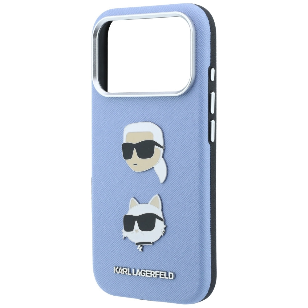 Θήκη για Apple iPhone 18 Pro / 17 Pro, Karl Lagerfeld, Saffiano με καρφίτσα κεφαλής Karl & Choupette και λογότυπο, μπλε