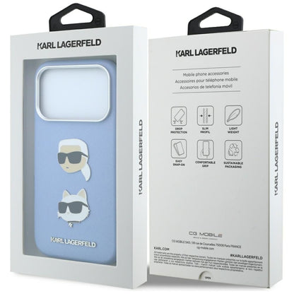 Θήκη για Apple iPhone 18 Pro / 17 Pro, Karl Lagerfeld, Saffiano με καρφίτσα κεφαλής Karl & Choupette και λογότυπο, μπλε