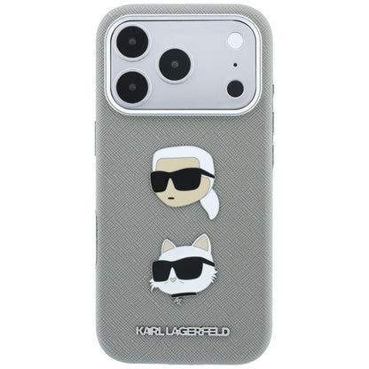 Θήκη για Apple iPhone 18 Pro / 17 Pro, Karl Lagerfeld, Saffiano με καρφίτσα κεφαλής Karl & Choupette και λογότυπο, Γκρι