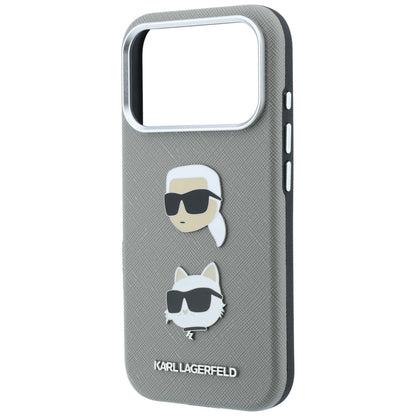 Θήκη για Apple iPhone 18 Pro / 17 Pro, Karl Lagerfeld, Saffiano με καρφίτσα κεφαλής Karl & Choupette και λογότυπο, Γκρι