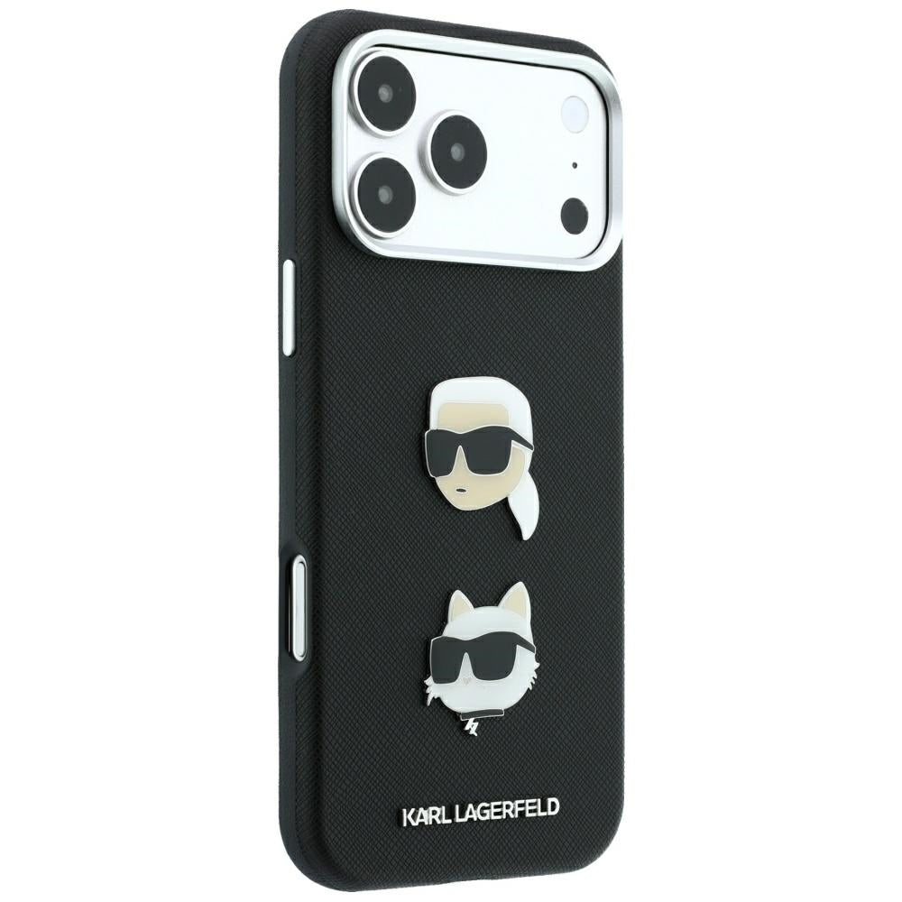 Θήκη για Apple iPhone 18 Pro / 17 Pro, Karl Lagerfeld, Saffiano με καρφίτσα κεφαλής Karl & Choupette και λογότυπο, Μαύρη