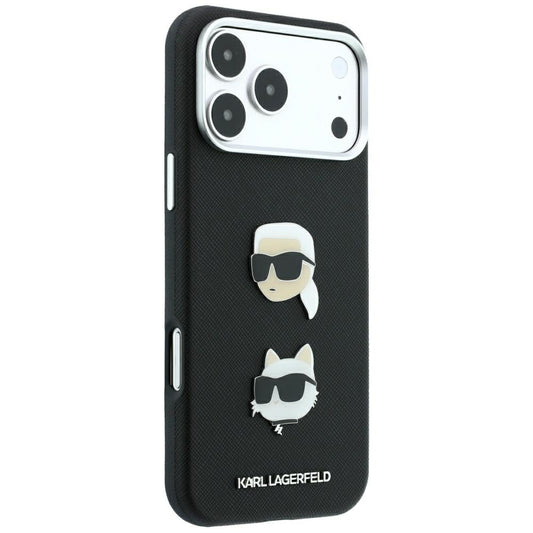 Θήκη για Apple iPhone 18 Pro / 17 Pro, Karl Lagerfeld, Saffiano με καρφίτσα κεφαλής Karl & Choupette και λογότυπο, Μαύρη
