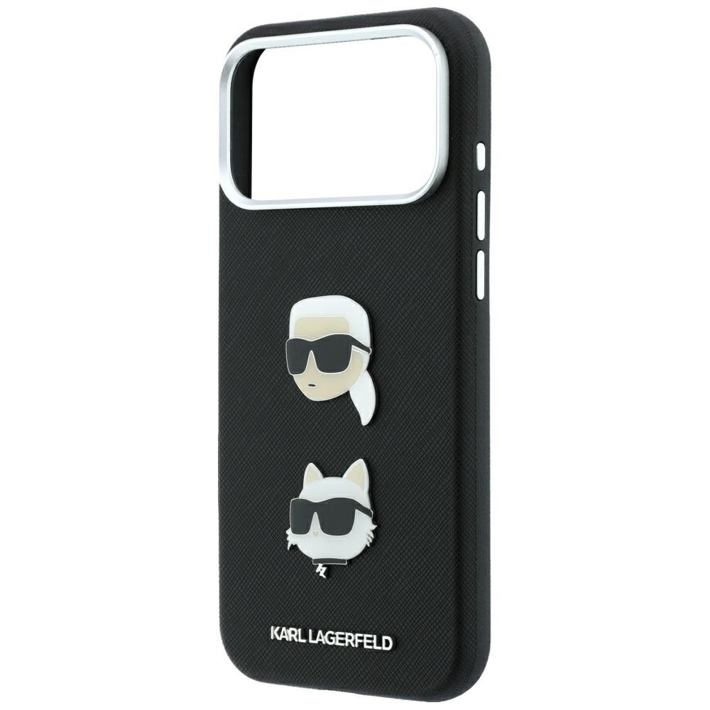 Θήκη για Apple iPhone 18 Pro / 17 Pro, Karl Lagerfeld, Saffiano με καρφίτσα κεφαλής Karl & Choupette και λογότυπο, Μαύρη