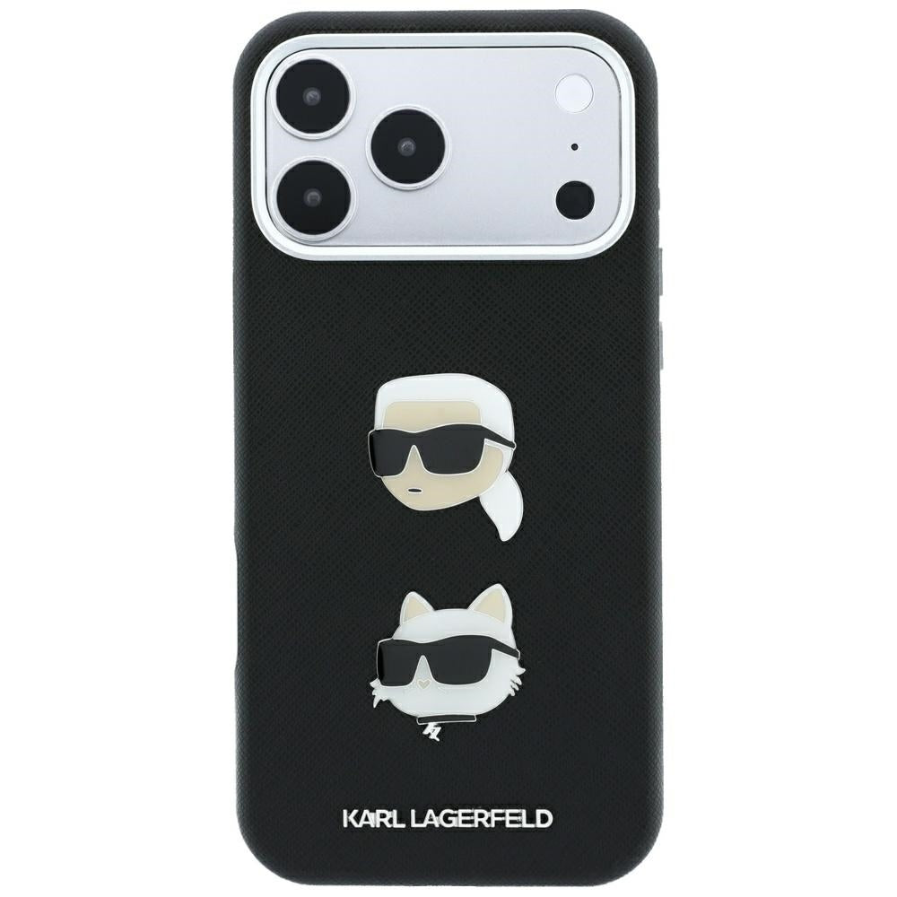 Θήκη για Apple iPhone 18 Pro / 17 Pro, Karl Lagerfeld, Saffiano με καρφίτσα κεφαλής Karl & Choupette και λογότυπο, Μαύρη