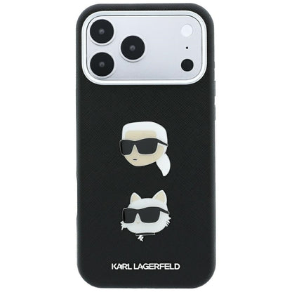 Θήκη για Apple iPhone 18 Pro / 17 Pro, Karl Lagerfeld, Saffiano με καρφίτσα κεφαλής Karl & Choupette και λογότυπο, Μαύρη