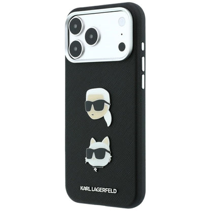 Θήκη για Apple iPhone 18 Pro / 17 Pro, Karl Lagerfeld, Saffiano με καρφίτσα κεφαλής Karl & Choupette και λογότυπο, Μαύρη