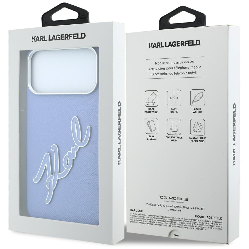Θήκη για Apple iPhone 18 Pro / 17 Pro, Karl Lagerfeld, Λείο Μεγάλο Ρητινώδες Λογότυπο Υπογραφής, Μπλε