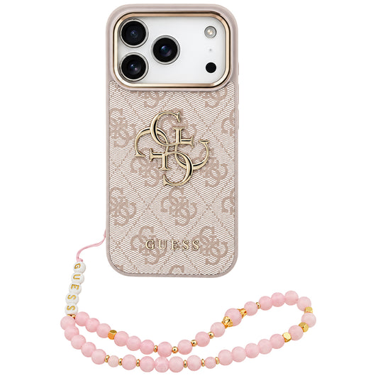 Θήκη για Apple iPhone 18 Pro Max / 17 Pro Max, Guess, 4G Classic Logo με λουράκι, Ροζ Χρυσό
