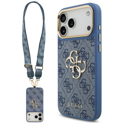 Case for Apple iPhone 18 Pro Max / 17 Pro Max, Guess, Big 4G Classic Logo & Big Strap Metal Buttons, Blue