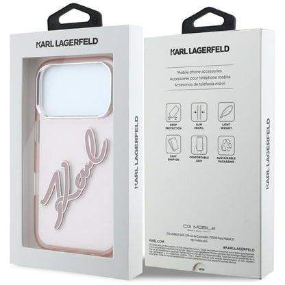 Case for Apple iPhone 18 Pro Max / 17 Pro Max, Karl Lagerfeld, IML Big Signature Resin Logo Metal Frame, Pink