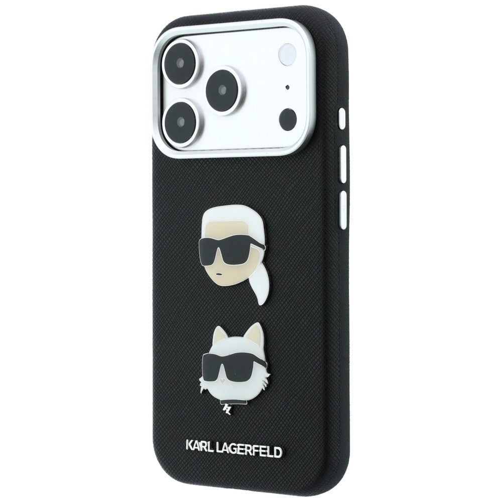 Θήκη για Apple iPhone 18 Pro Max / 17 Pro Max, Karl Lagerfeld, Saffiano Crossbody Karl & Choupette Head's Pins Logo, Μαύρη