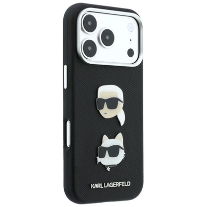 Θήκη για Apple iPhone 18 Pro Max / 17 Pro Max, Karl Lagerfeld, Saffiano Crossbody Karl & Choupette Head's Pins Logo, Μαύρη