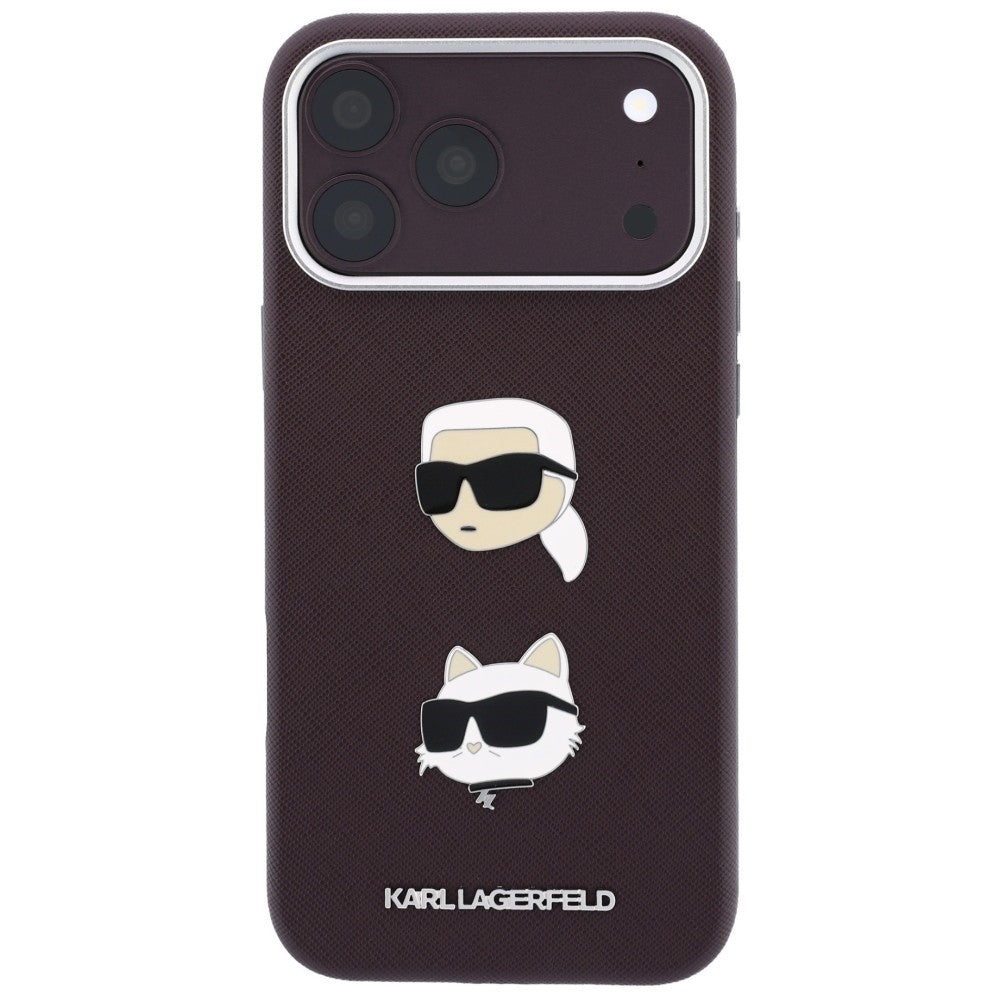 Θήκη για Apple iPhone 18 Pro Max / 17 Pro Max, Karl Lagerfeld, Saffiano Crossbody Karl & Choupette Head's Pins Logo, Μπορντό