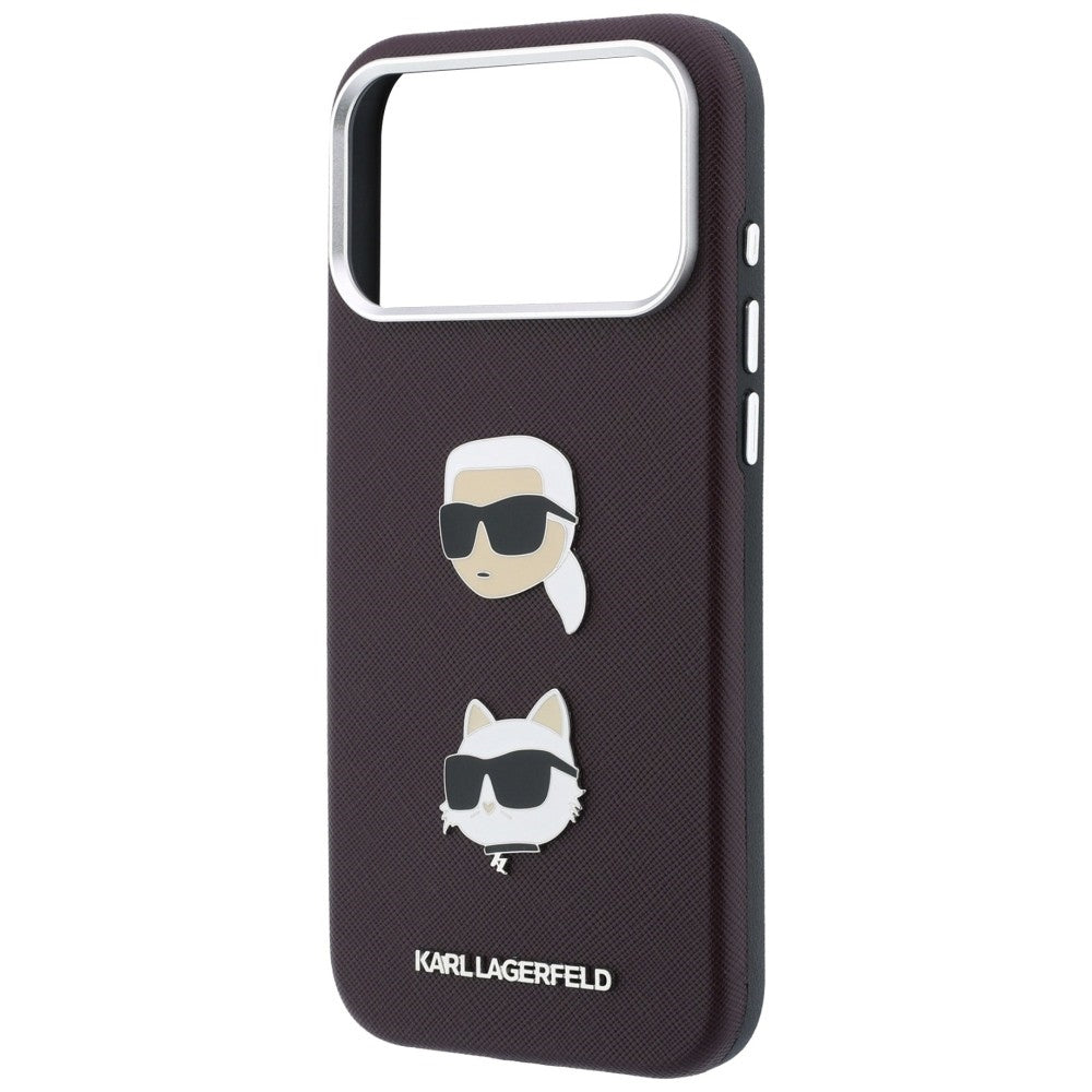 Θήκη για Apple iPhone 18 Pro Max / 17 Pro Max, Karl Lagerfeld, Saffiano Crossbody Karl & Choupette Head's Pins Logo, Μπορντό