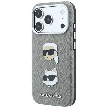 Θήκη για Apple iPhone 18 Pro Max / 17 Pro Max, Karl Lagerfeld, Saffiano με καρφίτσα κεφαλής Karl & Choupette και λογότυπο, Γκρι