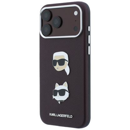 Θήκη για Apple iPhone 18 Pro Max / 17 Pro Max, Karl Lagerfeld, Saffiano με καρφίτσα κεφαλής Karl & Choupette και λογότυπο, Βυσσινί