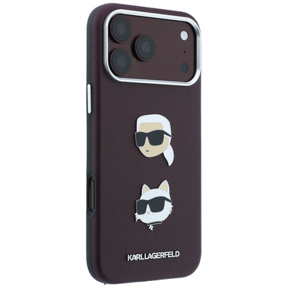 Θήκη για Apple iPhone 18 Pro Max / 17 Pro Max, Karl Lagerfeld, Saffiano με καρφίτσα κεφαλής Karl & Choupette και λογότυπο, Βυσσινί