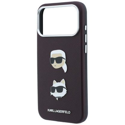 Θήκη για Apple iPhone 18 Pro Max / 17 Pro Max, Karl Lagerfeld, Saffiano με καρφίτσα κεφαλής Karl & Choupette και λογότυπο, Βυσσινί