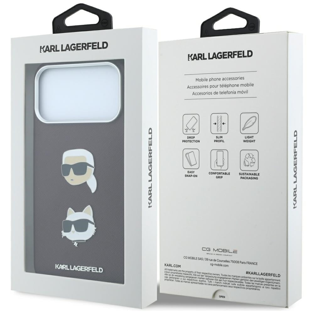 Θήκη για Apple iPhone 18 Pro Max / 17 Pro Max, Karl Lagerfeld, Saffiano με καρφίτσα κεφαλής Karl & Choupette και λογότυπο, Βυσσινί