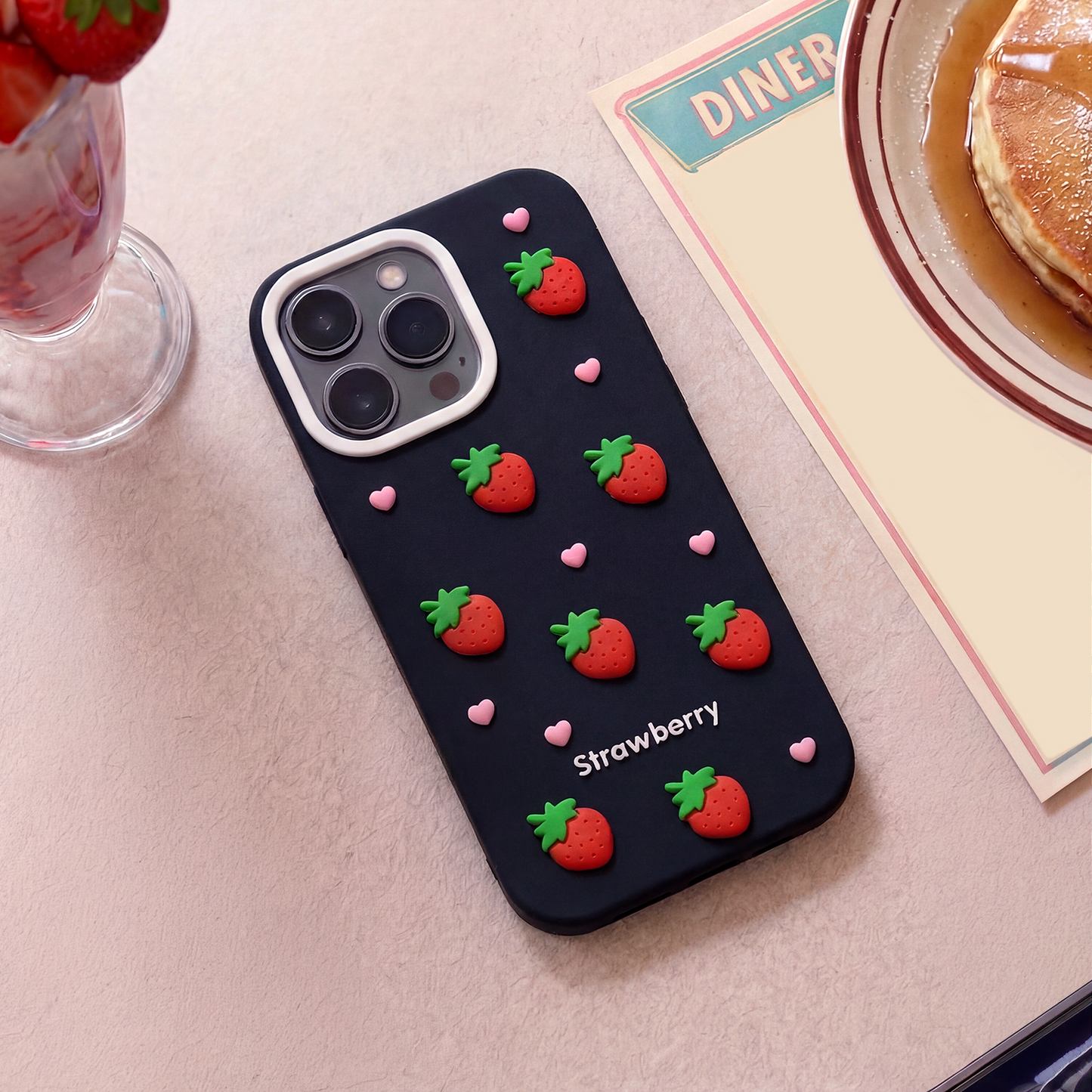 Θήκη για Apple iPhone 17 / 16, OEM, Strawberry, Μαύρη