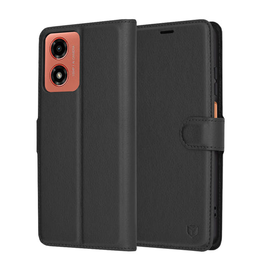 Θήκη για Motorola Moto G04s / E14 / G04 / G24, Techsuit, Δερμάτινο Φύλλο, Μαύρο