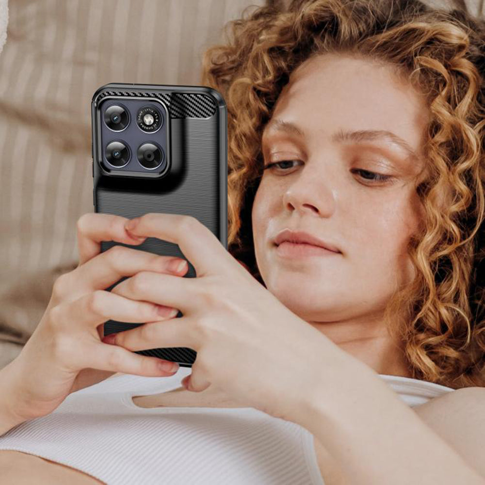 Θήκη για Motorola Moto G77 / G67, Techsuit, Καρμπόν, Μαύρη