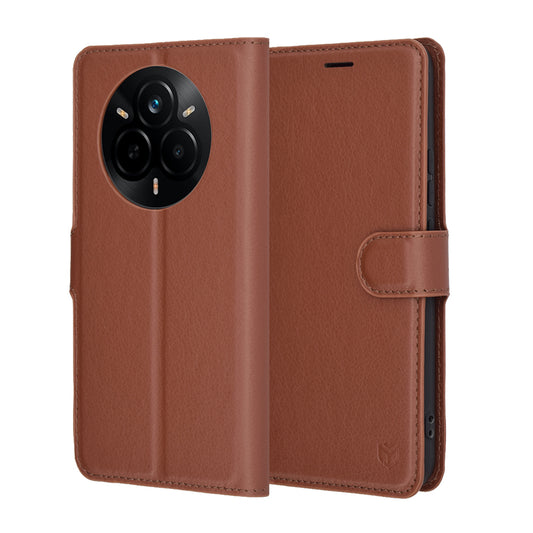 Case for Realme 14 Pro, Techsuit, Leather Folio, Brown
