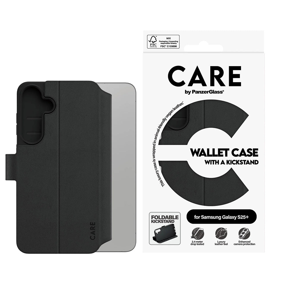 Θήκη για Samsung Galaxy S25+ S936, PanzerGlass, με χαρακτηριστικό Kickstand Wallet, Μαύρη
