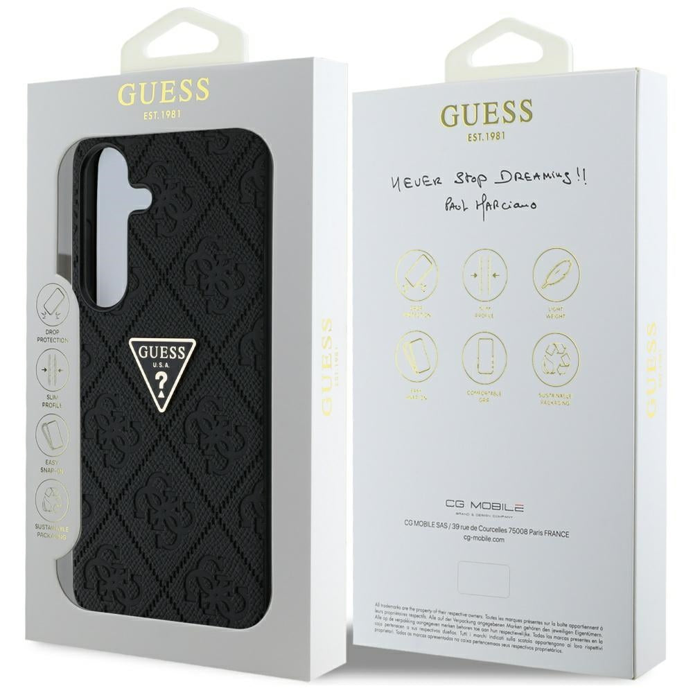 Θήκη για Samsung Galaxy S25 S931, Guess, Grained Hot Stamp 4G Triangle, Μαύρη