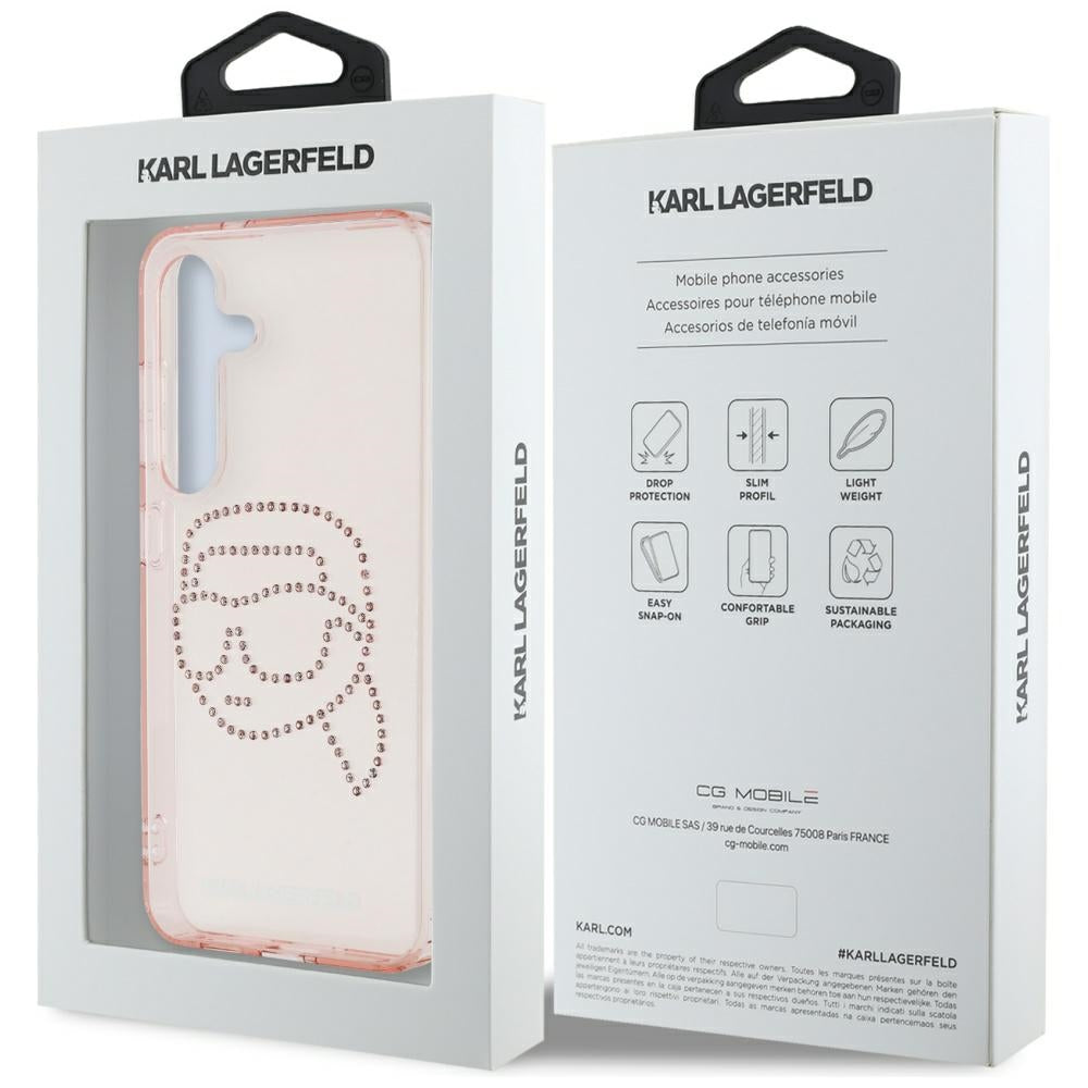 Θήκη για Samsung Galaxy S25 S931, Karl Lagerfeld, IML Rhinestones Karl's Head, Ροζ