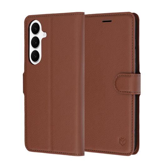 Θήκη για Samsung Galaxy S26 FE / S25 FE, Techsuit, Δερμάτινο Φύλλο, Καφέ