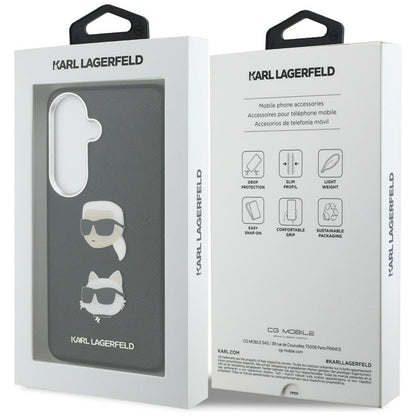 Θήκη για Samsung Galaxy S26 S942, Karl Lagerfeld, Saffiano Karl & Choupette's Head Pin, Μαύρη