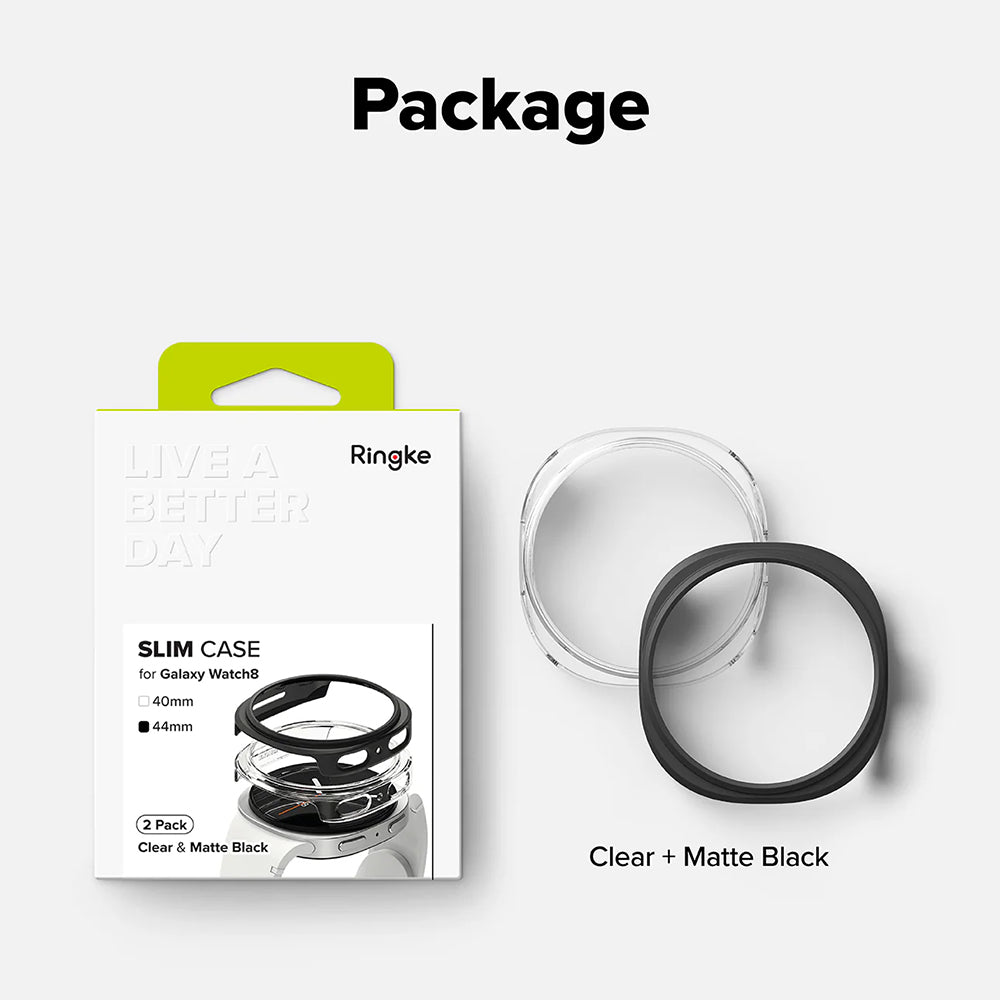 Θήκη Ringke Slim για Samsung Galaxy Watch8 44mm, Σετ 2 τεμάχια, Μαύρο Ματ