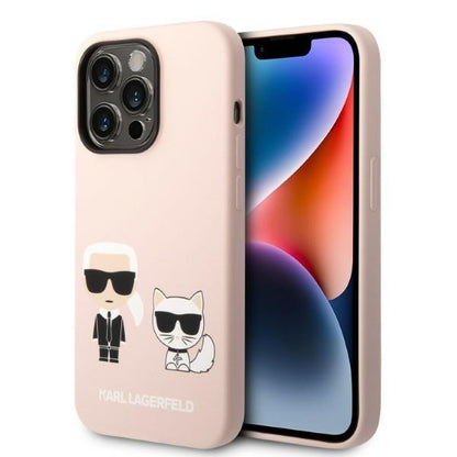 Θήκη MagSafe για Apple iPhone 14 Pro Max, Karl Lagerfeld, Silicone Body Karl & Choupette, Ροζ