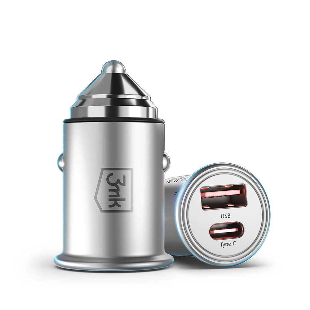 Φορτιστής αυτοκινήτου 3MK Hyper, 45W, 3A, 1 x USB-A - 1 x USB-C, Ασημί 