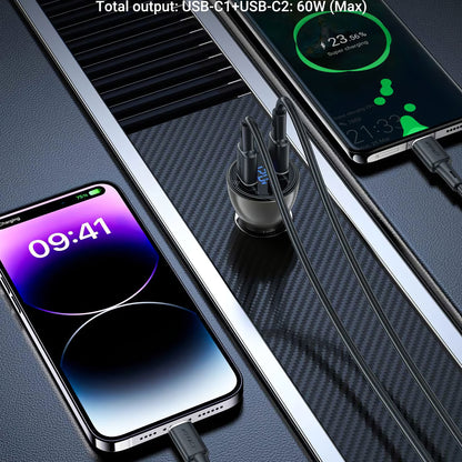 Φορτιστής αυτοκινήτου Acefast B10, 60W, 3A, 2 x USB-C, Μαύρο 