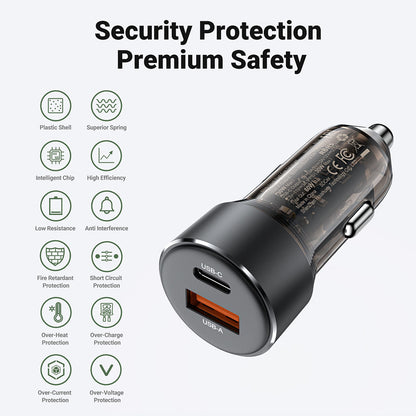 Φορτιστής Αυτοκινήτου Acefast B12, 60W, 3A, 1 x USB-A - 1 x USB-C, Μαύρο