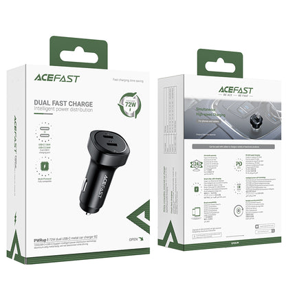 Acefast B2 Car Charger, 72W, 3A, 2 x USB-C, Black