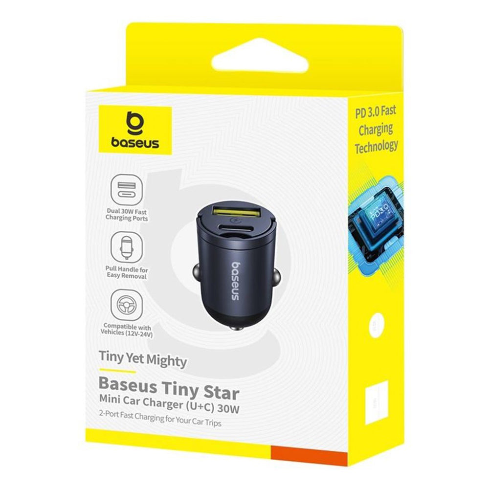 Φορτιστής Αυτοκινήτου Baseus Tiny Star, 30W, 3A, 1 x USB-A - 1 x USB-C, Μαύρος, Επανασυσκευασμένος C00035001121-02