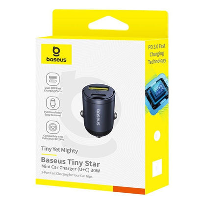 Φορτιστής Αυτοκινήτου Baseus Tiny Star, 30W, 3A, 1 x USB-A - 1 x USB-C, Μαύρος, Επανασυσκευασμένος C00035001121-02