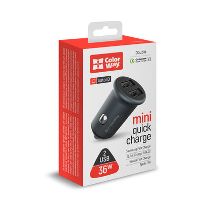 Φορτιστής Αυτοκινήτου ColorWay, 36W, 3A, 2 x USB-A, Γκρι