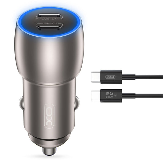 Φορτιστής αυτοκινήτου με καλώδιο USB-C XO Design CC51, 40W, 3A, 2 x USB-C, γκρι 