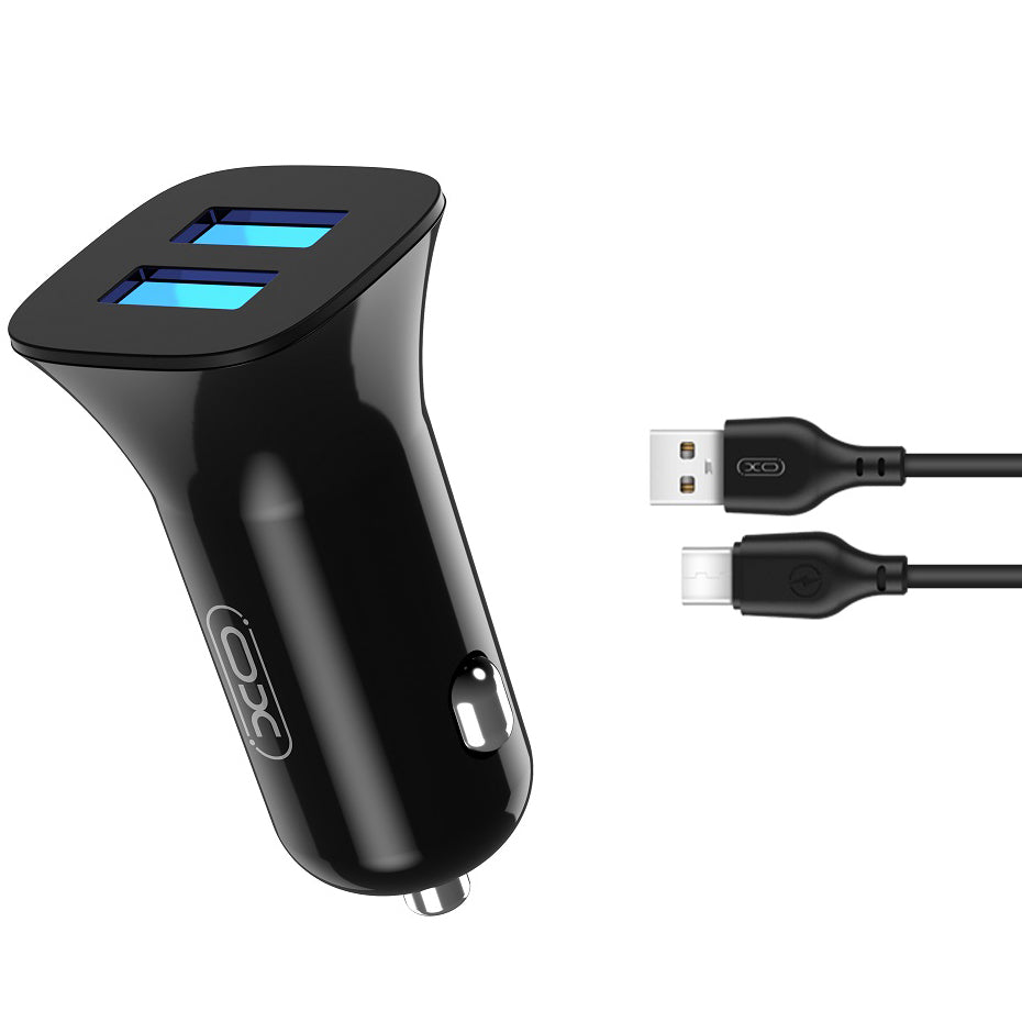 Φορτιστής αυτοκινήτου με καλώδιο USB-C XO Design TZ10, 12W, 2.4A, 2 x USB-A, Μαύρο 